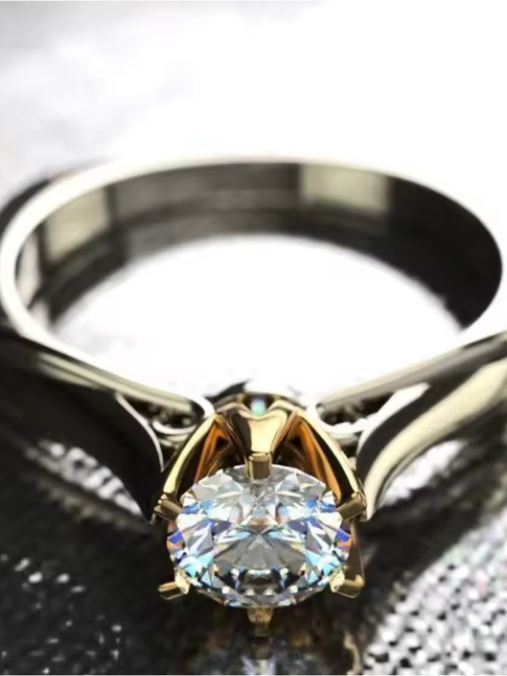 💎 18K Gold plated & 925 Silver Moissanite Twisted Two Tone Engagement Ring - Picture 3 of 7